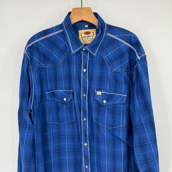 Larry Mahan Men's Blue Plaid Western Snap Shirt Size xl Long sleeve rodeo - Picture 4 of 8